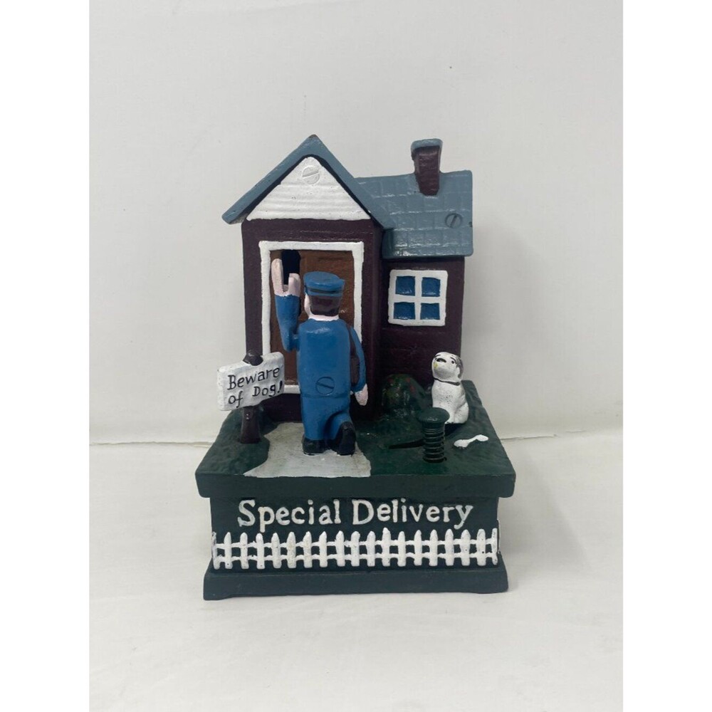 Vintage Collectible Special Delivery Mailman Cast Iron Mechanical Bank